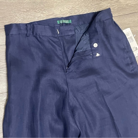 Lauren Ralph Lauren Womens Pants Trouser Linen Navy Blue Cuffed Sz 14W NWT $139 - Picture 6 of 8